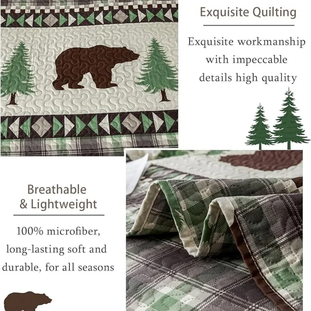 3Pcs rustic cabin bedspread coverlet set Full/Queen size